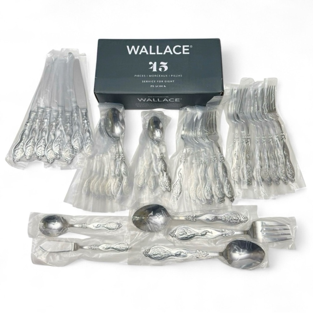 Wallace Peacock 45 Piece Service for 8 Stainless Steel Flatware Set NEW IN BOX